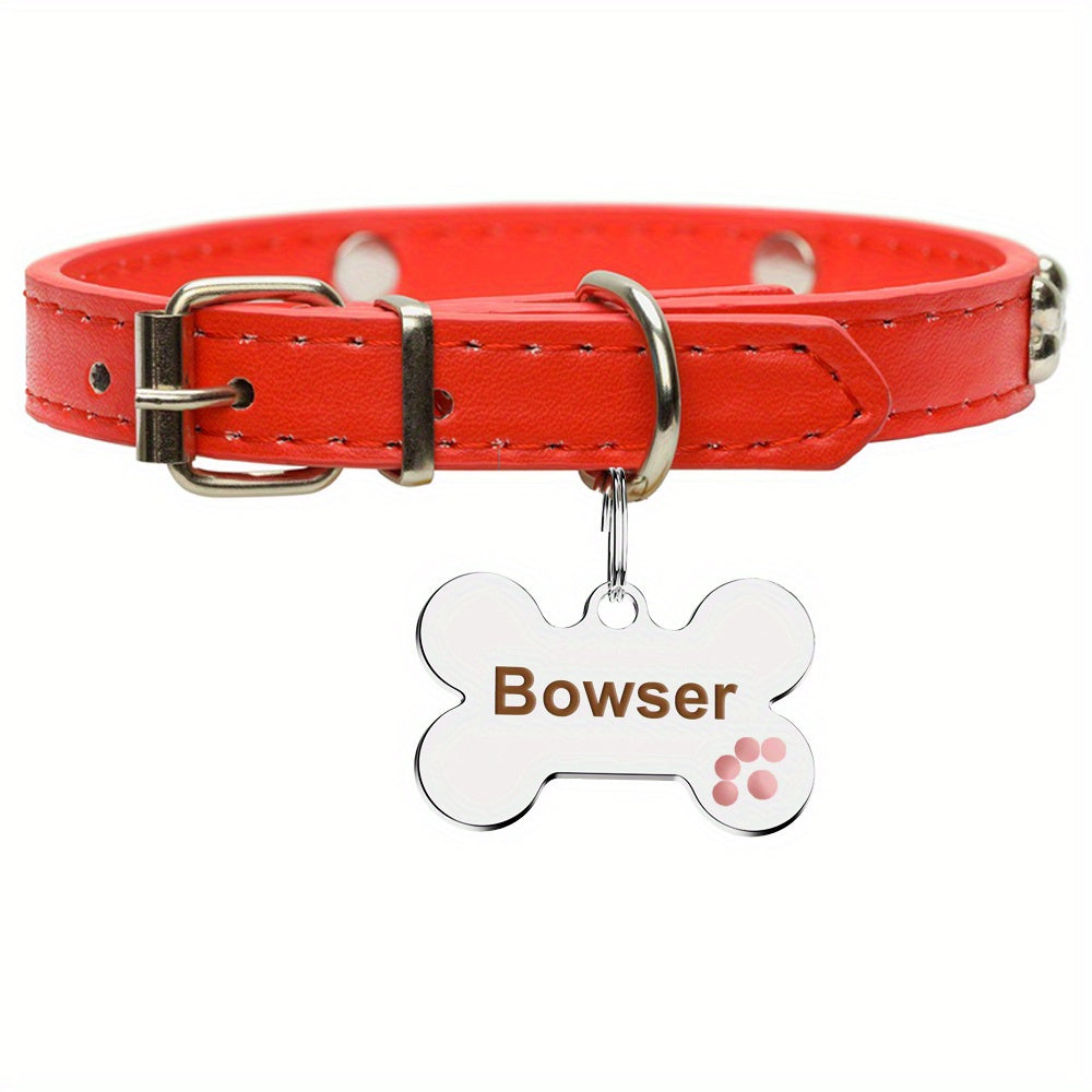 Médaille pour chien en forme d'os à glisser sur le collier, gravure personnalisée avec empreinte de patte - Plaque d'identification brillante pour chiens et chats, cadeau de Noël pour propriétaires d'animaux