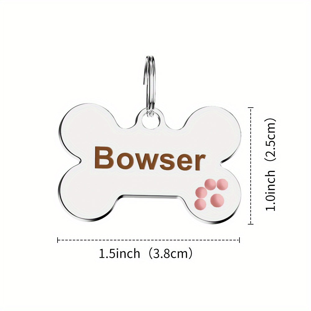 Médaille pour chien en forme d'os à glisser sur le collier, gravure personnalisée avec empreinte de patte - Plaque d'identification brillante pour chiens et chats, cadeau de Noël pour propriétaires d'animaux