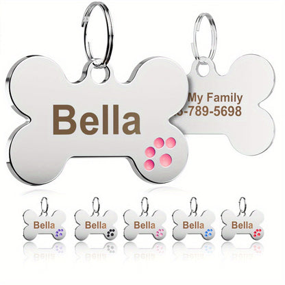 Médaille pour chien en forme d'os à glisser sur le collier, gravure personnalisée avec empreinte de patte - Plaque d'identification brillante pour chiens et chats, cadeau de Noël pour propriétaires d'animaux