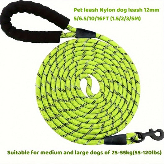 Reflective Round Rope Dog Leash 12mm – Bold Thickened Nylon Long Dog Lead for Medium & Large Dogs – Night Safety Reflective Stitching Dog Walking Leash for Outdoor Training & Daily Use