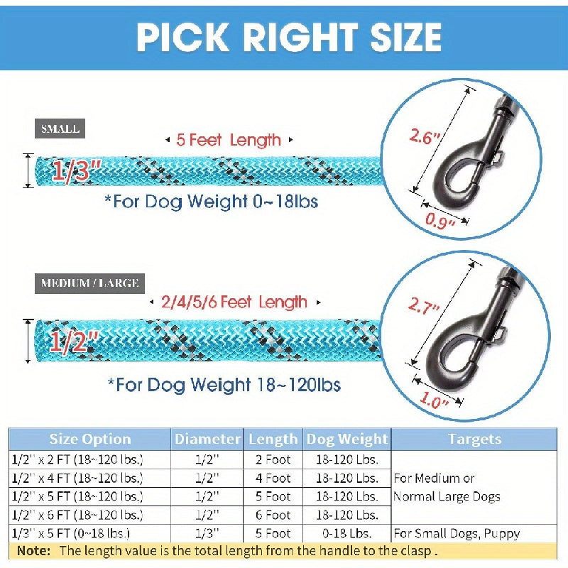 Laisse pour chien ronde et réfléchissante 12 mm – Laisse longue en nylon épais et robuste pour chiens moyens et grands – Laisse de marche avec coutures réfléchissantes pour la sécurité nocturne, l'entraînement en extérieur et l'usage quotidien