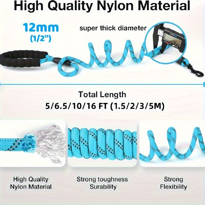 Laisse pour chien ronde et réfléchissante 12 mm – Laisse longue en nylon épais et robuste pour chiens moyens et grands – Laisse de marche avec coutures réfléchissantes pour la sécurité nocturne, l'entraînement en extérieur et l'usage quotidien