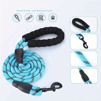 Laisse pour chien ronde et réfléchissante 12 mm – Laisse longue en nylon épais et robuste pour chiens moyens et grands – Laisse de marche avec coutures réfléchissantes pour la sécurité nocturne, l'entraînement en extérieur et l'usage quotidien