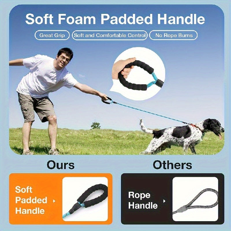 Laisse pour chien ronde et réfléchissante 12 mm – Laisse longue en nylon épais et robuste pour chiens moyens et grands – Laisse de marche avec coutures réfléchissantes pour la sécurité nocturne, l'entraînement en extérieur et l'usage quotidien
