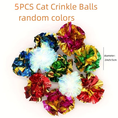 Interactive Cat Toy Pack 15pcs - Crinkle Balls, Sparkle Balls & Spiral Springs for Cats - Variety Set for Indoor Cats, Kittens - No Battery Needed