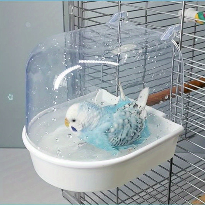Baignoire transparente suspendue pour cage à oiseaux - Douche pour perruches, calopsittes et petits oiseaux, bol de bain amovible pour animaux, accessoire de cage et équipement de soin pour oiseaux