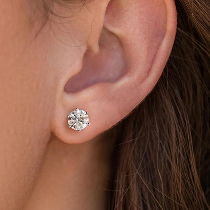 Boucles d'oreilles solitaires en moissanite – Argent sterling 925, sertissage 6 griffes, taille ronde, de 0,5 ct à 3 ct, alternative au diamant, bijoux de mariage pour femmes, éclat brillant