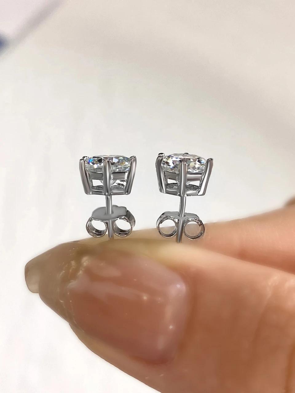 Boucles d'oreilles solitaires en moissanite – Argent sterling 925, sertissage 6 griffes, taille ronde, de 0,5 ct à 3 ct, alternative au diamant, bijoux de mariage pour femmes, éclat brillant