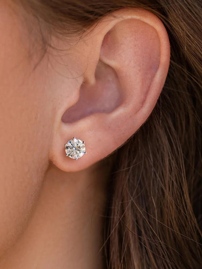 Boucles d'oreilles solitaires en moissanite – Argent sterling 925, sertissage 6 griffes, taille ronde, de 0,5 ct à 3 ct, alternative au diamant, bijoux de mariage pour femmes, éclat brillant