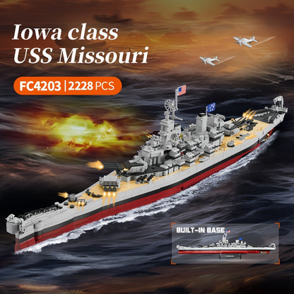 2228pcs USS Missouri Battleship Building Block Set - Military Series Historical Warship Model Kit for Adults, WWII Navy Display Collection, Hobbyist Gift for Men | FC4203 Construction Brick Set