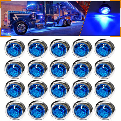 Lot de 20 feux de courtoisie LED pour bateau, 12 V CC, 3 LED, feux de gabarit latéraux pour tableau arrière, poupe et pont de yacht, feux de navigation ronds submersibles en rouge, vert, bleu, blanc et jaune, base en acier inoxydable