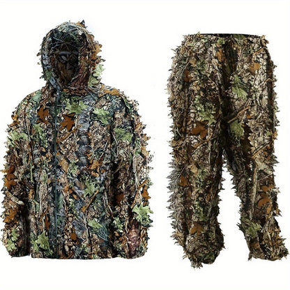 Tenue de camouflage 3D Ghillie pour homme – Ensemble veste à capuche et pantalon léger, vêtements de chasse respirants à motif feuilles 3D, 0,43 kg