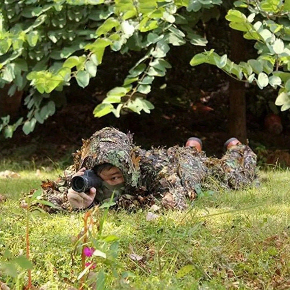 Tenue de camouflage 3D Ghillie pour homme – Ensemble veste à capuche et pantalon léger, vêtements de chasse respirants à motif feuilles 3D, 0,43 kg
