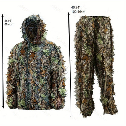 Tenue de camouflage 3D Ghillie pour homme – Ensemble veste à capuche et pantalon léger, vêtements de chasse respirants à motif feuilles 3D, 0,43 kg
