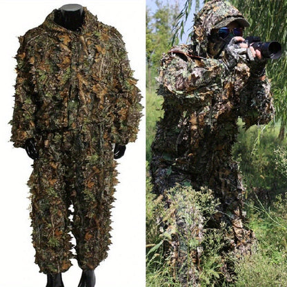 Tenue de camouflage 3D Ghillie pour homme – Ensemble veste à capuche et pantalon léger, vêtements de chasse respirants à motif feuilles 3D, 0,43 kg