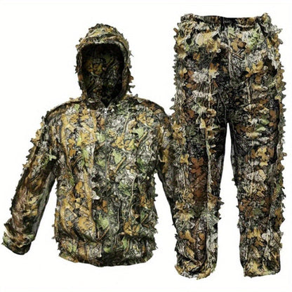 Tenue de camouflage 3D Ghillie pour homme – Ensemble veste à capuche et pantalon léger, vêtements de chasse respirants à motif feuilles 3D, 0,43 kg