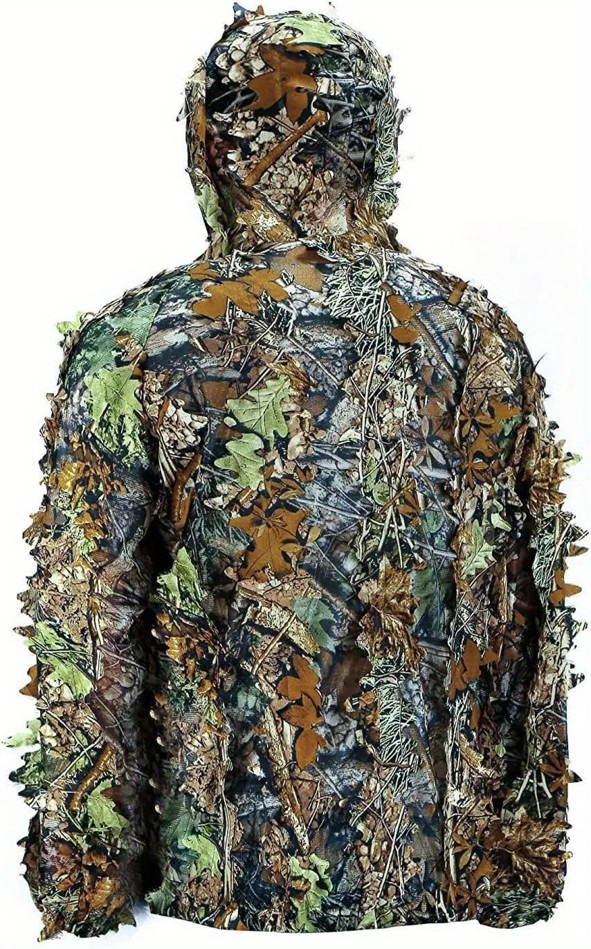 Tenue de camouflage 3D Ghillie pour homme – Ensemble veste à capuche et pantalon léger, vêtements de chasse respirants à motif feuilles 3D, 0,43 kg