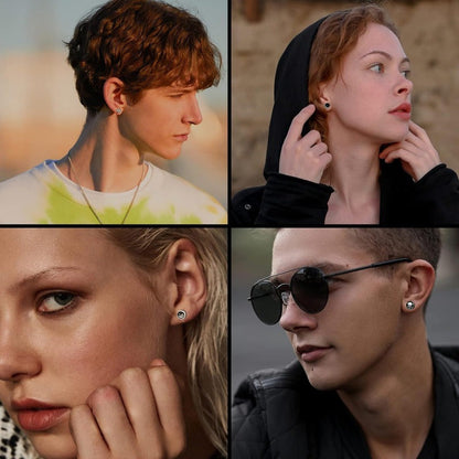 Lot de 16 fausses boucles d'oreilles écarteurs pour hommes et femmes – Clous d'oreilles style plug en acier inoxydable 316L, 8 mm, styles variés noirs et argentés, ensemble de boucles d'oreilles hypoallergéniques, idéal pour un cadeau