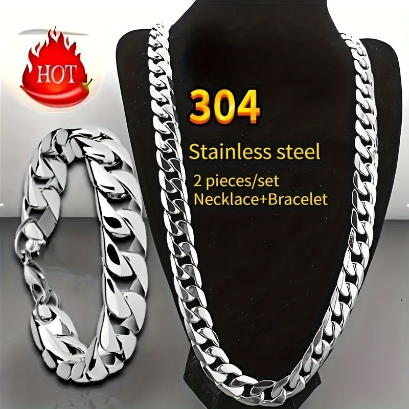 Ensemble collier et bracelet hip-hop punk en acier inoxydable pour hommes, 2 pièces – Bijoux à chaînes assorties pour couples, accessoires streetwear, disponible de 18 à 30 pouces, déclaration de mode audacieuse pour hommes et femmes