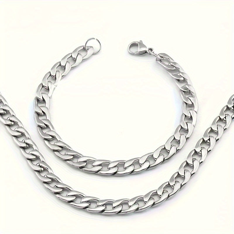 Ensemble collier et bracelet hip-hop punk en acier inoxydable pour hommes, 2 pièces – Bijoux à chaînes assorties pour couples, accessoires streetwear, disponible de 18 à 30 pouces, déclaration de mode audacieuse pour hommes et femmes