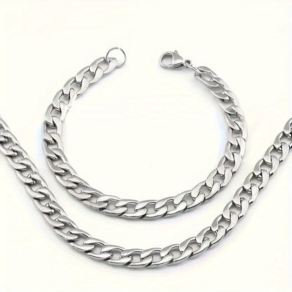 Ensemble collier et bracelet hip-hop punk en acier inoxydable pour hommes, 2 pièces – Bijoux à chaînes assorties pour couples, accessoires streetwear, disponible de 18 à 30 pouces, déclaration de mode audacieuse pour hommes et femmes