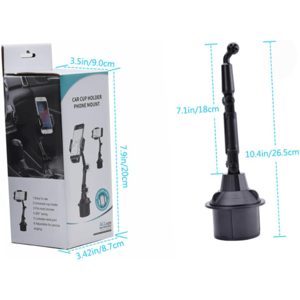 Support téléphone pour porte-gobelet de voiture, support universel réglable pour téléphone portable, socle avec rotation à 360°, compatible avec iPhone, Samsung et tous les smartphones