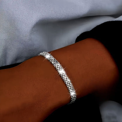 Bracelet étincelant en argent sterling S925, jonc élégant et luxueux hypoallergénique pour femmes et hommes, idéal pour banquets et occasions formelles, bijou raffiné et léger de 3,65 g, cadeau idéal