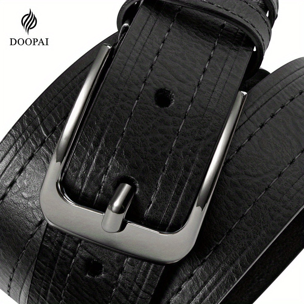 Lot de 2 ceintures pour homme en cuir de vachette véritable avec coffret cadeau – Ceinture classique vintage à boucle ardillon réglable pour jean, tailles 30"-52"