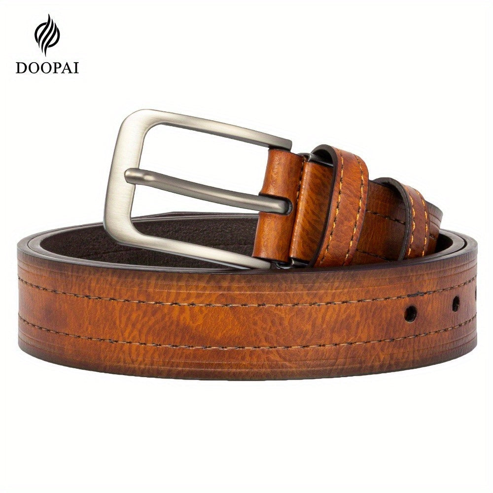 Lot de 2 ceintures pour homme en cuir de vachette véritable avec coffret cadeau – Ceinture classique vintage à boucle ardillon réglable pour jean, tailles 30"-52"