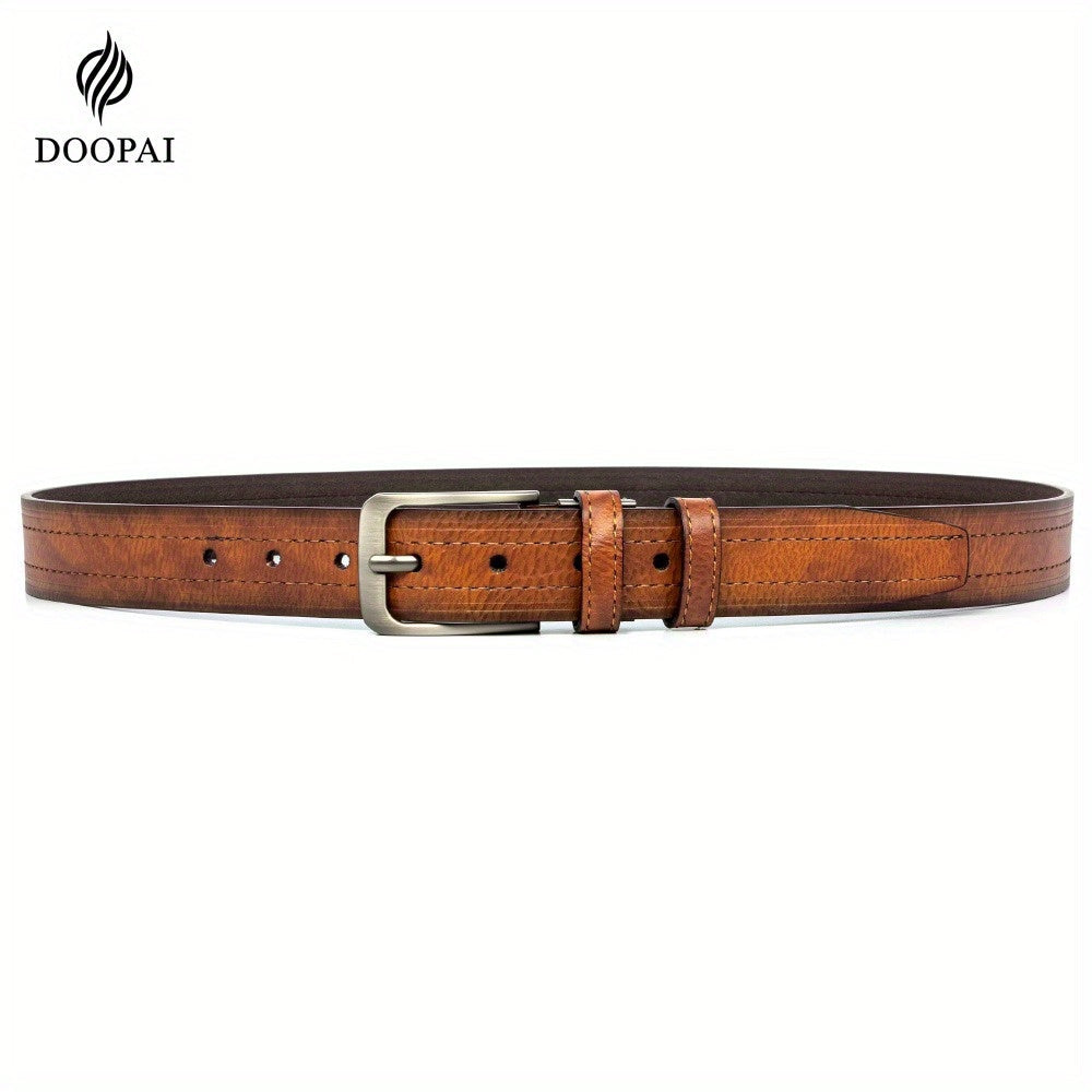 Lot de 2 ceintures pour homme en cuir de vachette véritable avec coffret cadeau – Ceinture classique vintage à boucle ardillon réglable pour jean, tailles 30"-52"