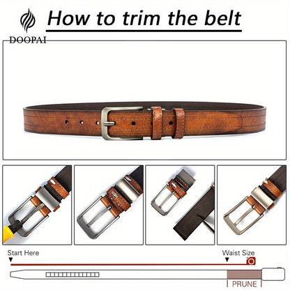 Lot de 2 ceintures pour homme en cuir de vachette véritable avec coffret cadeau – Ceinture classique vintage à boucle ardillon réglable pour jean, tailles 30"-52"
