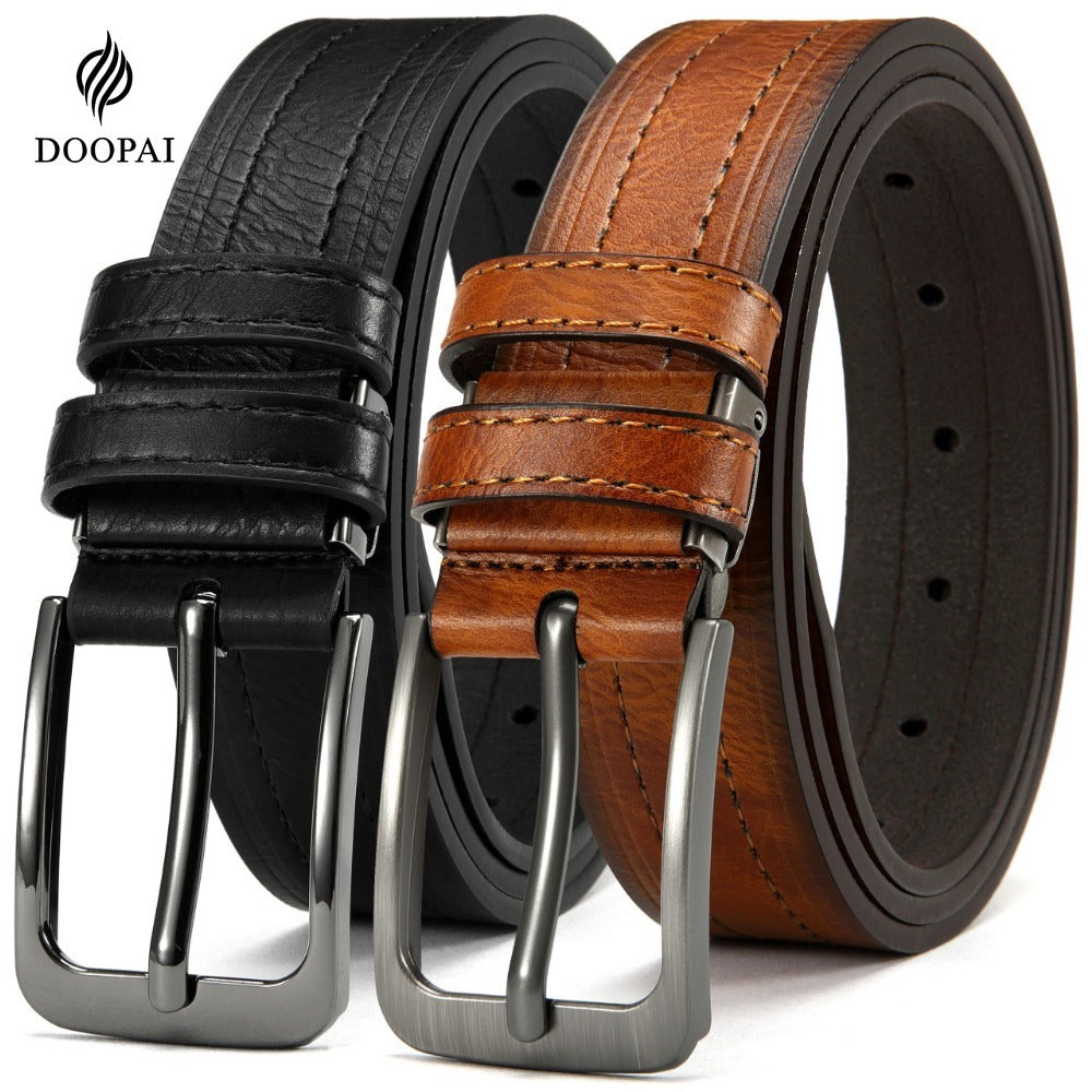 Lot de 2 ceintures pour homme en cuir de vachette véritable avec coffret cadeau – Ceinture classique vintage à boucle ardillon réglable pour jean, tailles 30"-52"