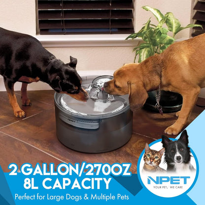 Fontaine à eau pour grands chiens 5L & 8L avec triple système de filtration, abreuvoir automatique pour animaux avec protection anti-éclaboussures et kit de nettoyage pour grands chiens et foyers multi-animaux – Pompe silencieuse, sans pile nécessaire