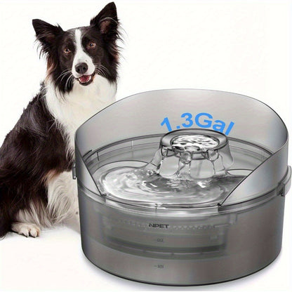 Fontaine à eau pour grands chiens 5L & 8L avec triple système de filtration, abreuvoir automatique pour animaux avec protection anti-éclaboussures et kit de nettoyage pour grands chiens et foyers multi-animaux – Pompe silencieuse, sans pile nécessaire
