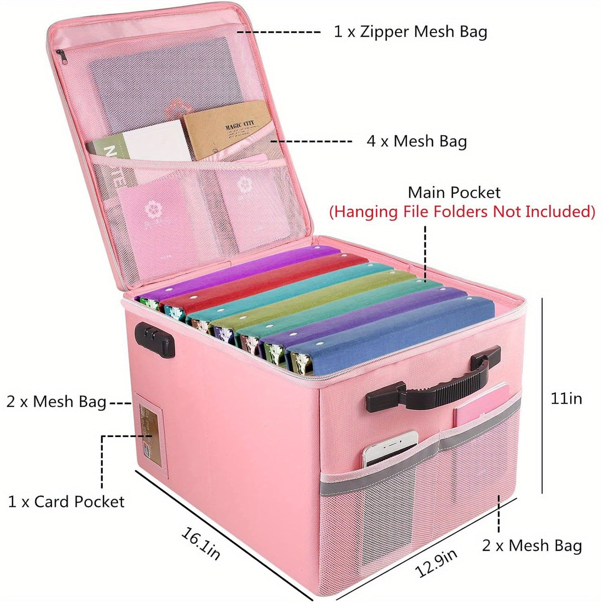 Boîte à documents ignifugée avec serrure et couvercle à fermeture éclair – Coffre-fort portable pliable, boîte de rangement résistante au feu pour dossiers suspendus format lettre et légal, coffre pour maison et bureau – Aobteeny