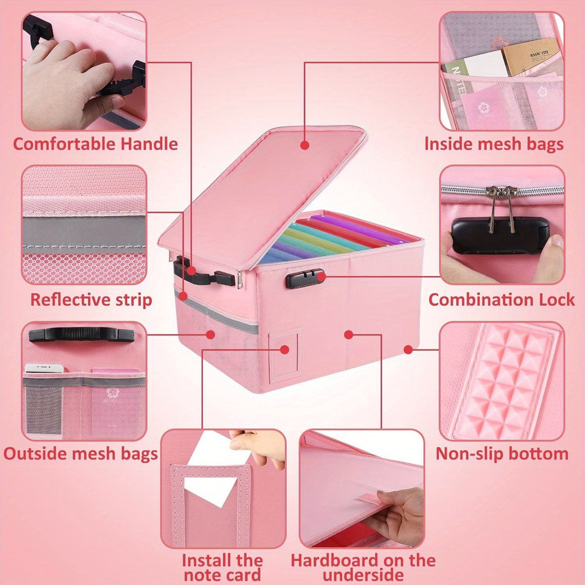 Boîte à documents ignifugée avec serrure et couvercle à fermeture éclair – Coffre-fort portable pliable, boîte de rangement résistante au feu pour dossiers suspendus format lettre et légal, coffre pour maison et bureau – Aobteeny