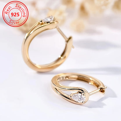 Boucles d'oreilles géométriques scintillantes en argent sterling 925 plaqué or 18 carats pour femme – Créoles pendantes en zircone cubique éblouissantes faites à la main, accessoire quotidien intemporel et élégant, cadeau idéal