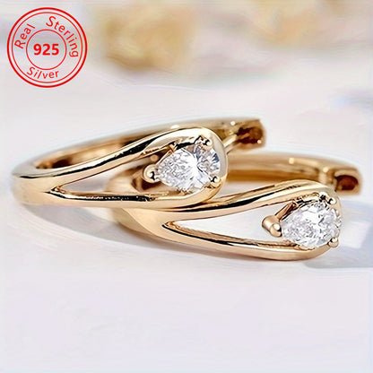 Boucles d'oreilles géométriques scintillantes en argent sterling 925 plaqué or 18 carats pour femme – Créoles pendantes en zircone cubique éblouissantes faites à la main, accessoire quotidien intemporel et élégant, cadeau idéal