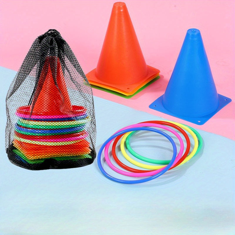 Jeu de lancer d'anneaux avec cônes de glace, jouet de plein air pour l'entraînement sensoriel, jeu de lancer circulaire avec barils colorés, activité amusante pour le jardin, jeux de fête pour enfants, adultes et famille, cadeau d'anniversaire