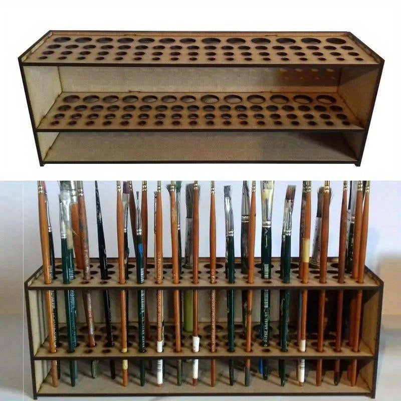 Support de pinceaux en bois à 67 trous - Organisateur de bureau pour artistes, boîte de rangement pour fournitures d'art, support de pinceaux léger et durable pour la peinture, le dessin et les loisirs créatifs