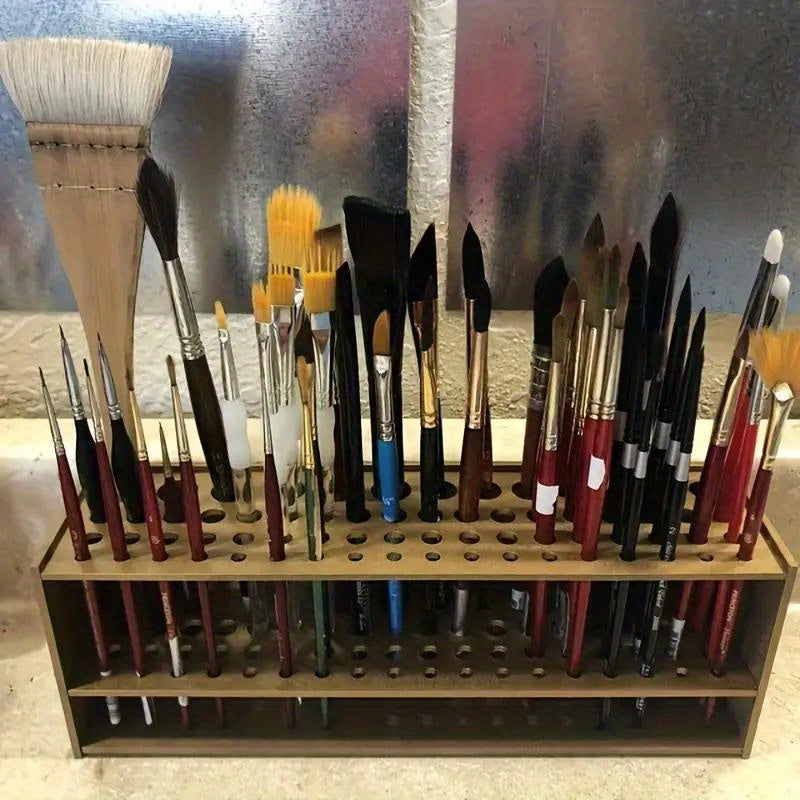 Support de pinceaux en bois à 67 trous - Organisateur de bureau pour artistes, boîte de rangement pour fournitures d'art, support de pinceaux léger et durable pour la peinture, le dessin et les loisirs créatifs