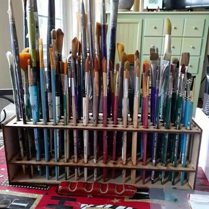 Support de pinceaux en bois à 67 trous - Organisateur de bureau pour artistes, boîte de rangement pour fournitures d'art, support de pinceaux léger et durable pour la peinture, le dessin et les loisirs créatifs
