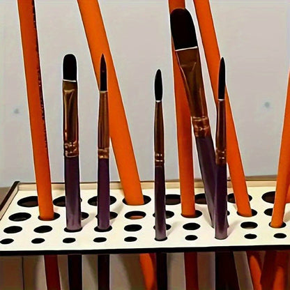 Support de pinceaux en bois à 67 trous - Organisateur de bureau pour artistes, boîte de rangement pour fournitures d'art, support de pinceaux léger et durable pour la peinture, le dessin et les loisirs créatifs