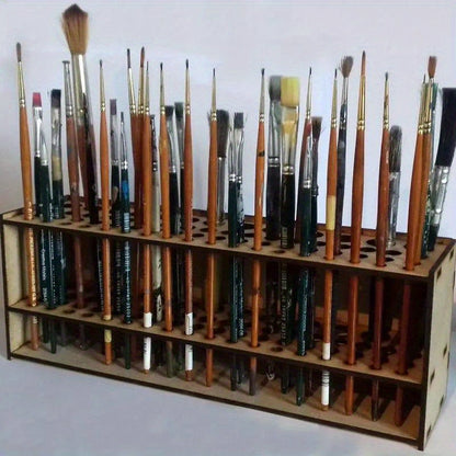 Support de pinceaux en bois à 67 trous - Organisateur de bureau pour artistes, boîte de rangement pour fournitures d'art, support de pinceaux léger et durable pour la peinture, le dessin et les loisirs créatifs