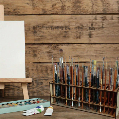 Support de pinceaux en bois à 67 trous - Organisateur de bureau pour artistes, boîte de rangement pour fournitures d'art, support de pinceaux léger et durable pour la peinture, le dessin et les loisirs créatifs