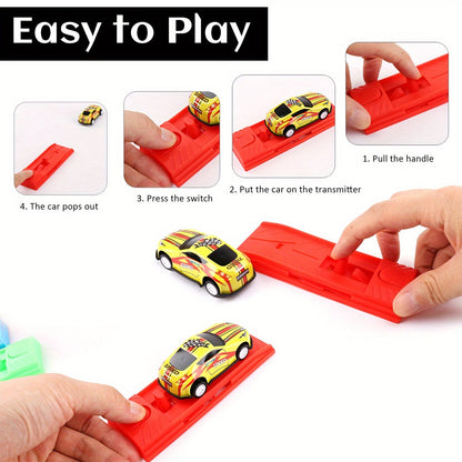 Jouets de course en alliage moulé sous pression pour enfants – Lot de 6 mini-voitures en métal à rétrofriction avec lanceur, cadeaux d'anniversaire, remplissage de piñata et pochettes surprises pour garçons | Couleurs aléatoires