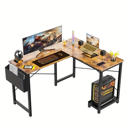 Bureau d'ordinateur en forme de L avec sac de rangement et étagères – Bureau d'angle réversible, poste de travail pour PC et ordinateur portable pour bureau à domicile, salle d'étude, bureau d'écriture peu encombrant