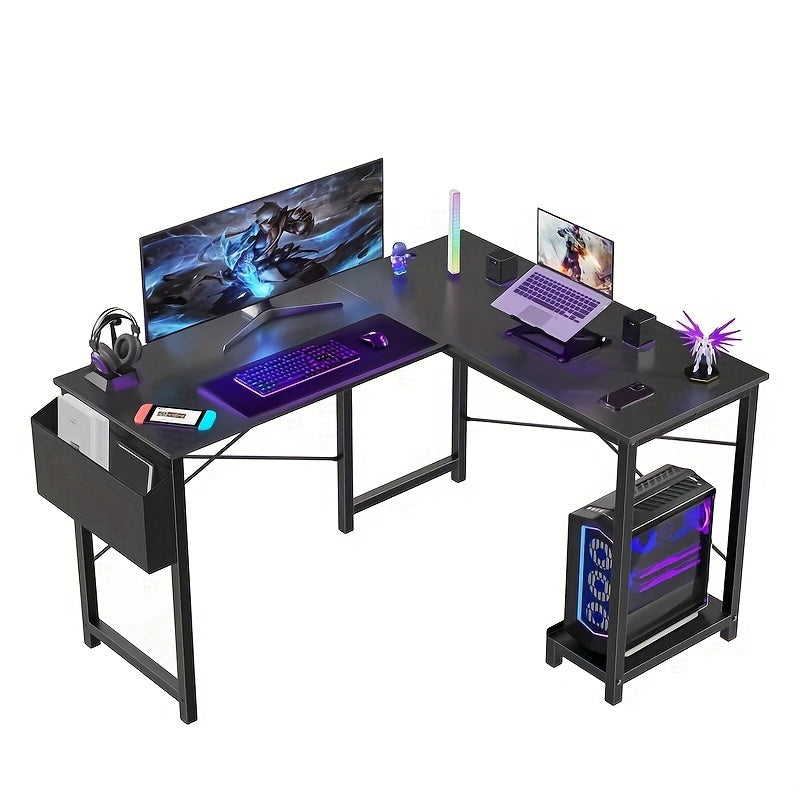 Bureau d'ordinateur en forme de L avec sac de rangement et étagères – Bureau d'angle réversible, poste de travail pour PC et ordinateur portable pour bureau à domicile, salle d'étude, bureau d'écriture peu encombrant