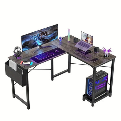 Bureau d'ordinateur en forme de L avec sac de rangement et étagères – Bureau d'angle réversible, poste de travail pour PC et ordinateur portable pour bureau à domicile, salle d'étude, bureau d'écriture peu encombrant
