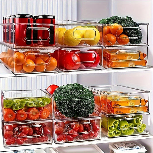 Lot de 6 bacs de rangement pour réfrigérateur, bacs de stockage alimentaires transparents et empilables pour réfrigérateur, congélateur, placard de cuisine et garde-manger, bacs en plastique épais amélioré de 25,4 cm pour salle de bain et chambre